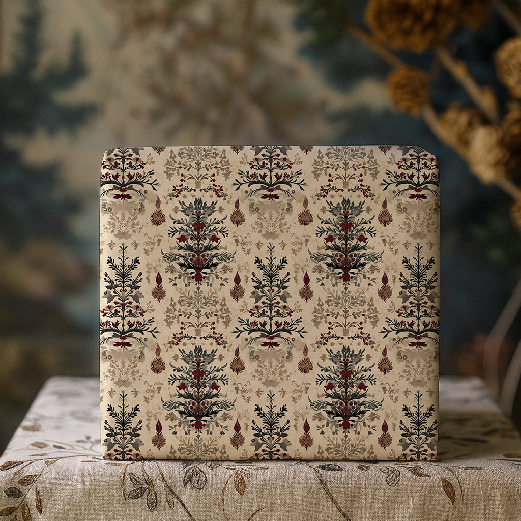 Victorian Burgundy and Green Antique Tree Christmas Gift Wrapping Paper Sheets