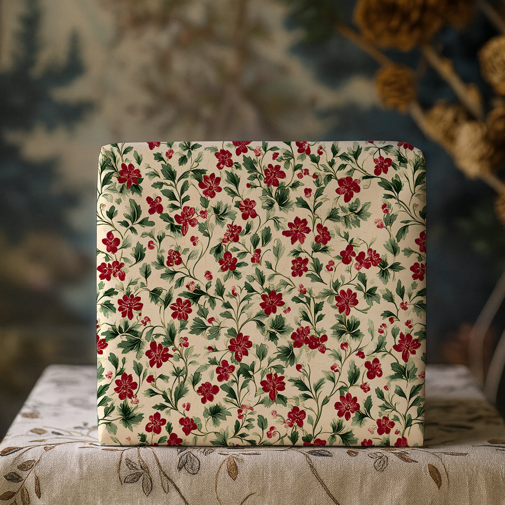 Victorian Burgundy and Green Antique Floral Gift Wrapping Paper Sheets