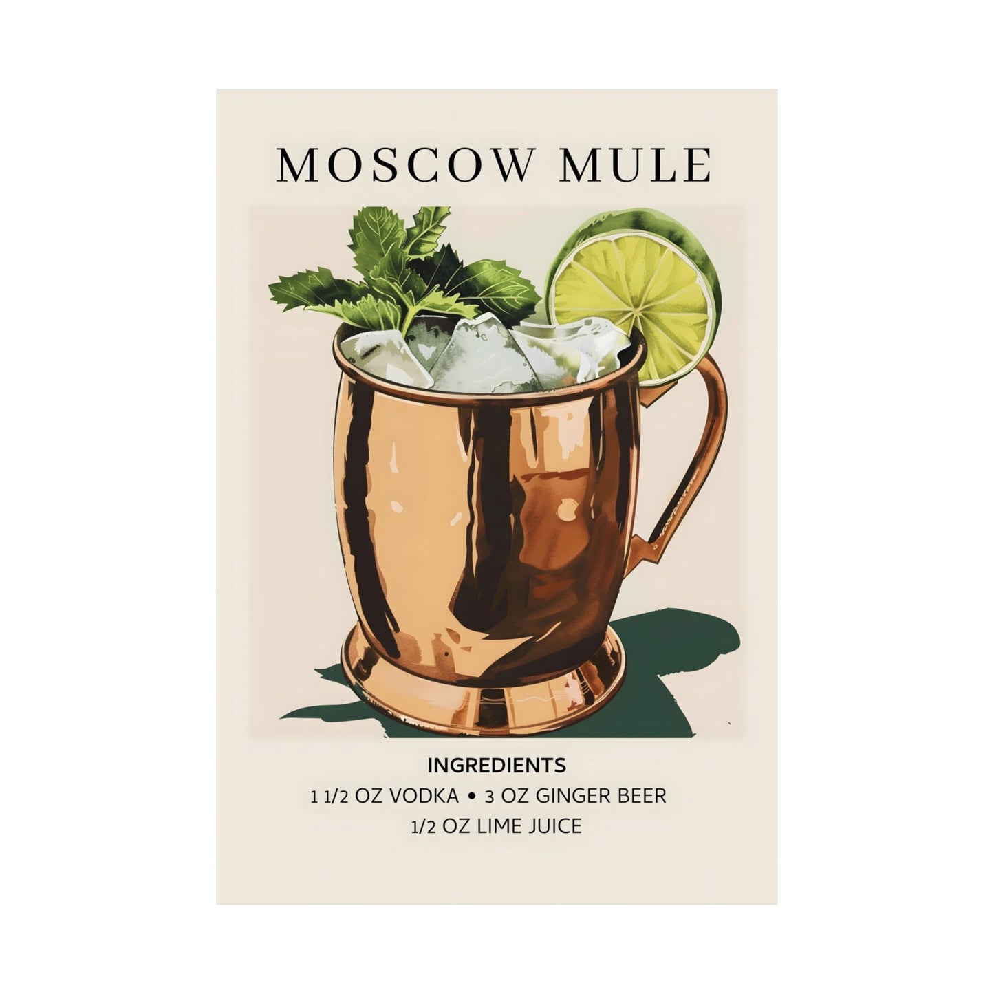 Moscow Mule with Ingredients List Matte Vertical Poster Art Print