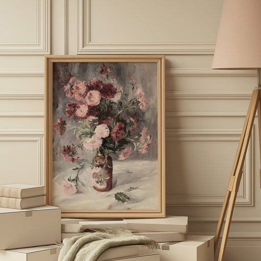 Blush, Mauve and Plum Flowers in a Vase Matte Vertical Poster Art Print