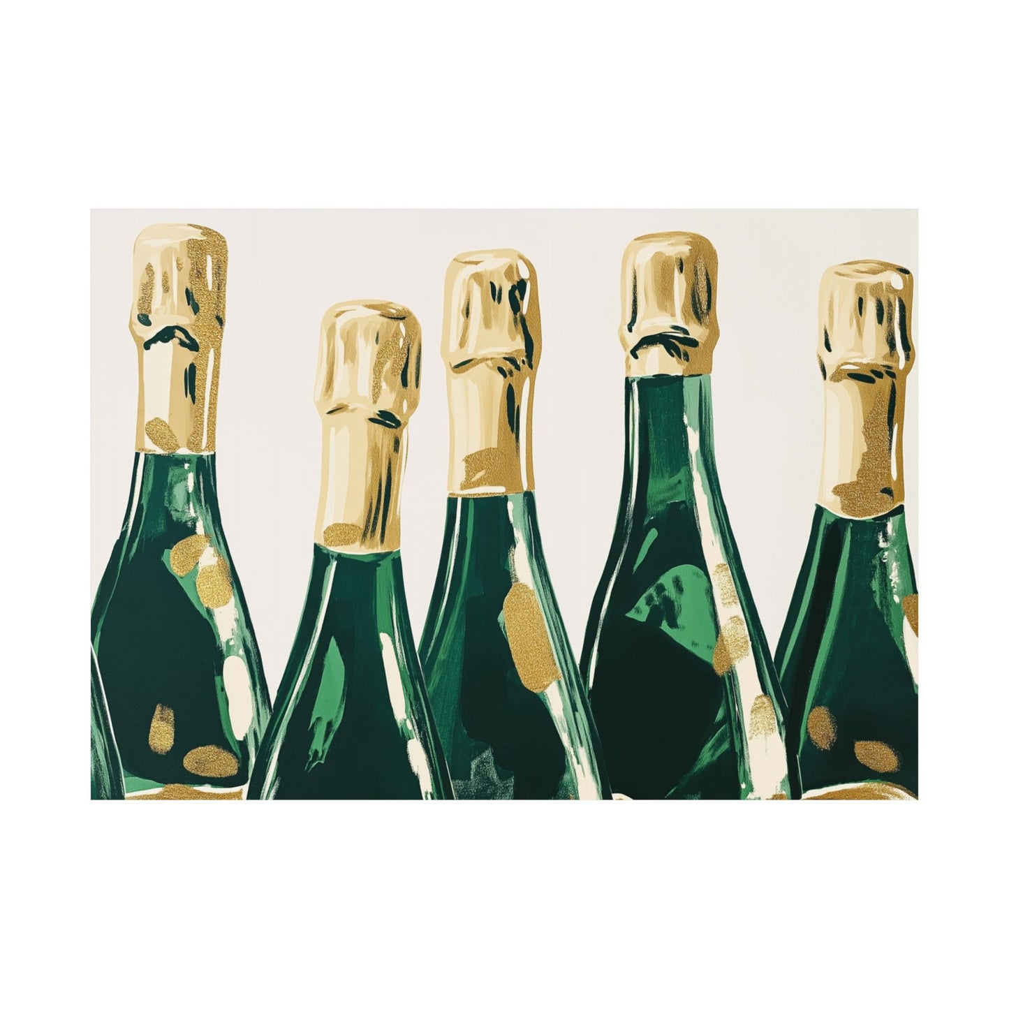 Green and Gold Champagne Bottles Matte Horizontal Poster Art Print