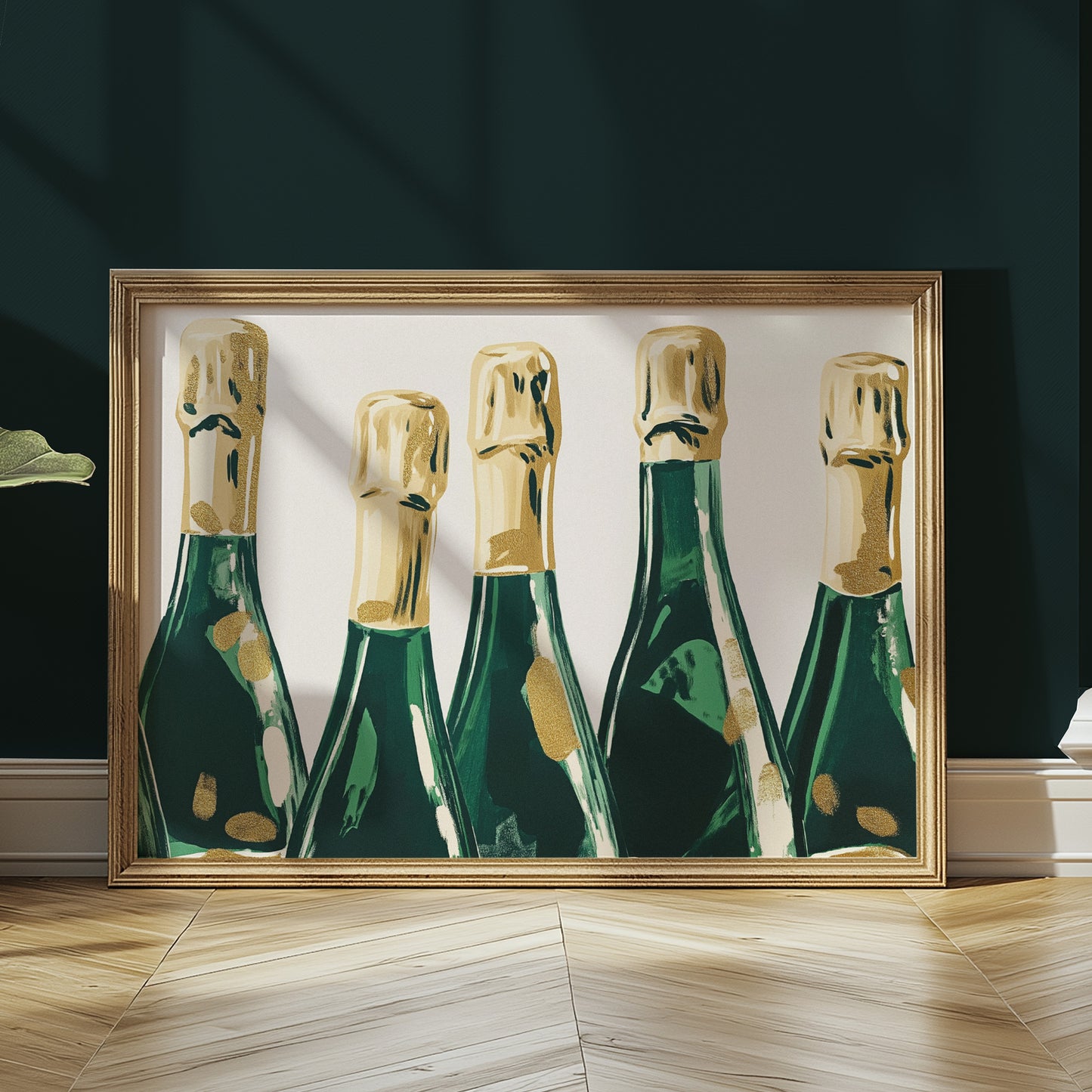 Green and Gold Champagne Bottles Matte Horizontal Poster Art Print