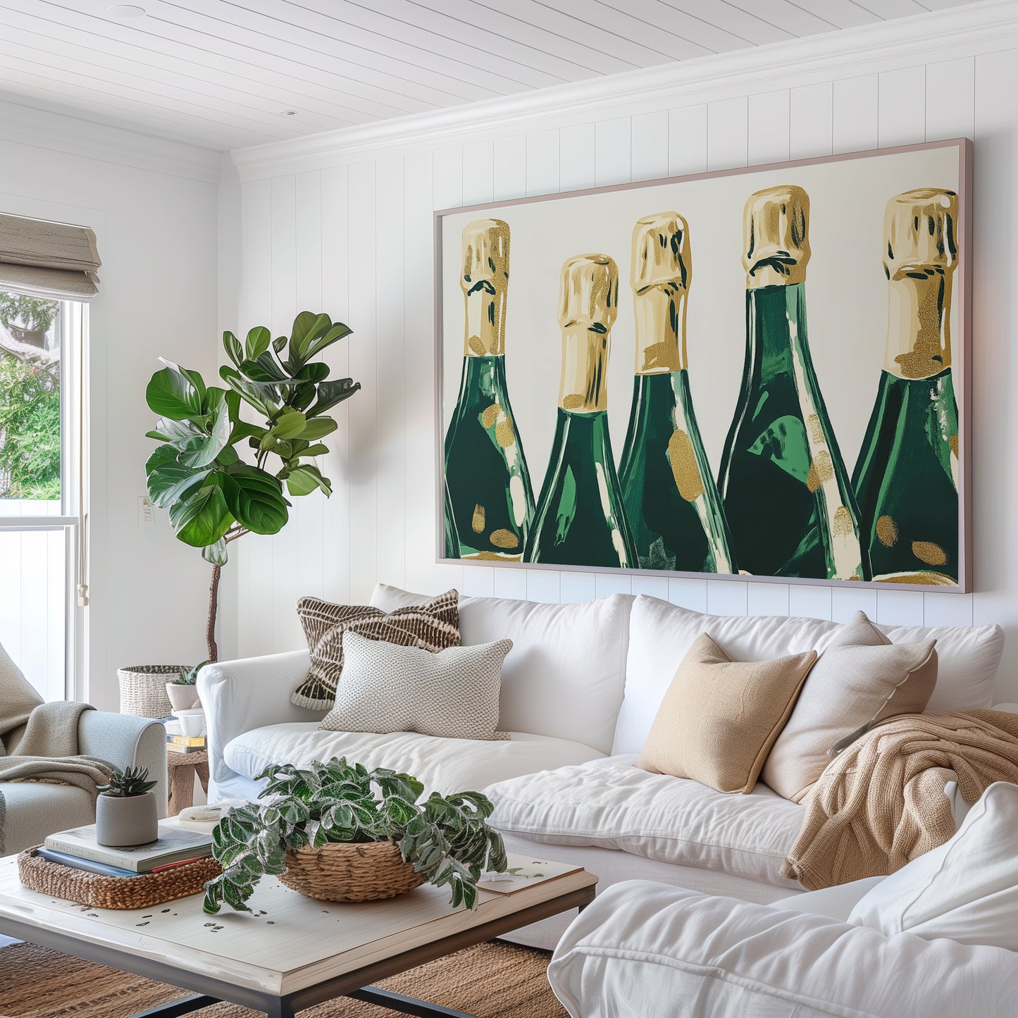 Green and Gold Champagne Bottles Matte Horizontal Poster Art Print