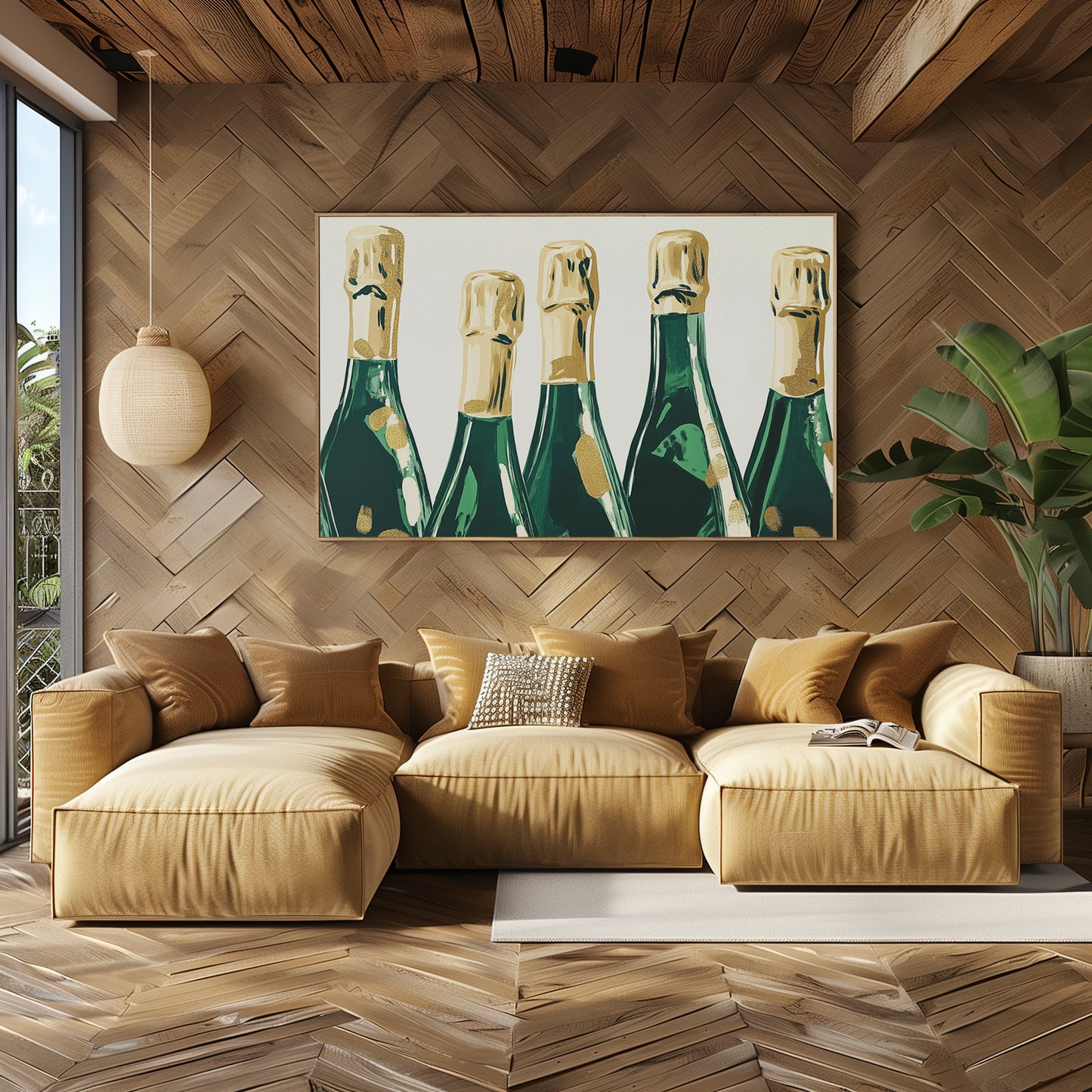 Green and Gold Champagne Bottles Matte Horizontal Poster Art Print