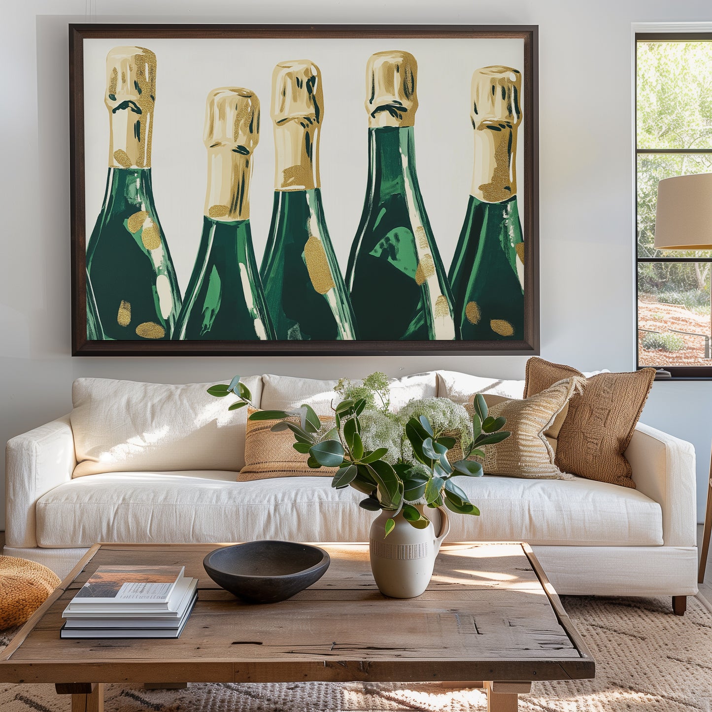 Green and Gold Champagne Bottles Matte Horizontal Poster Art Print