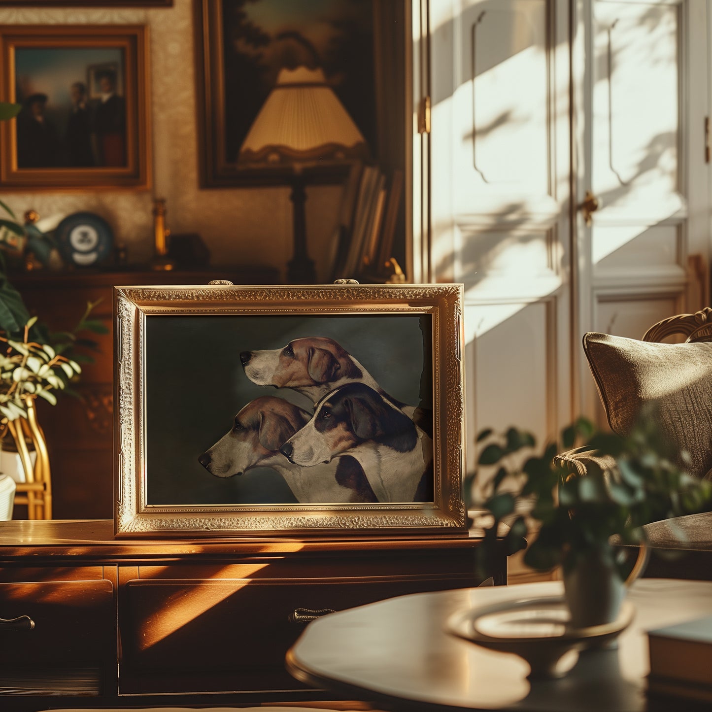 Trio of Hound Dogs Matte Horizontal Poster Art Print
