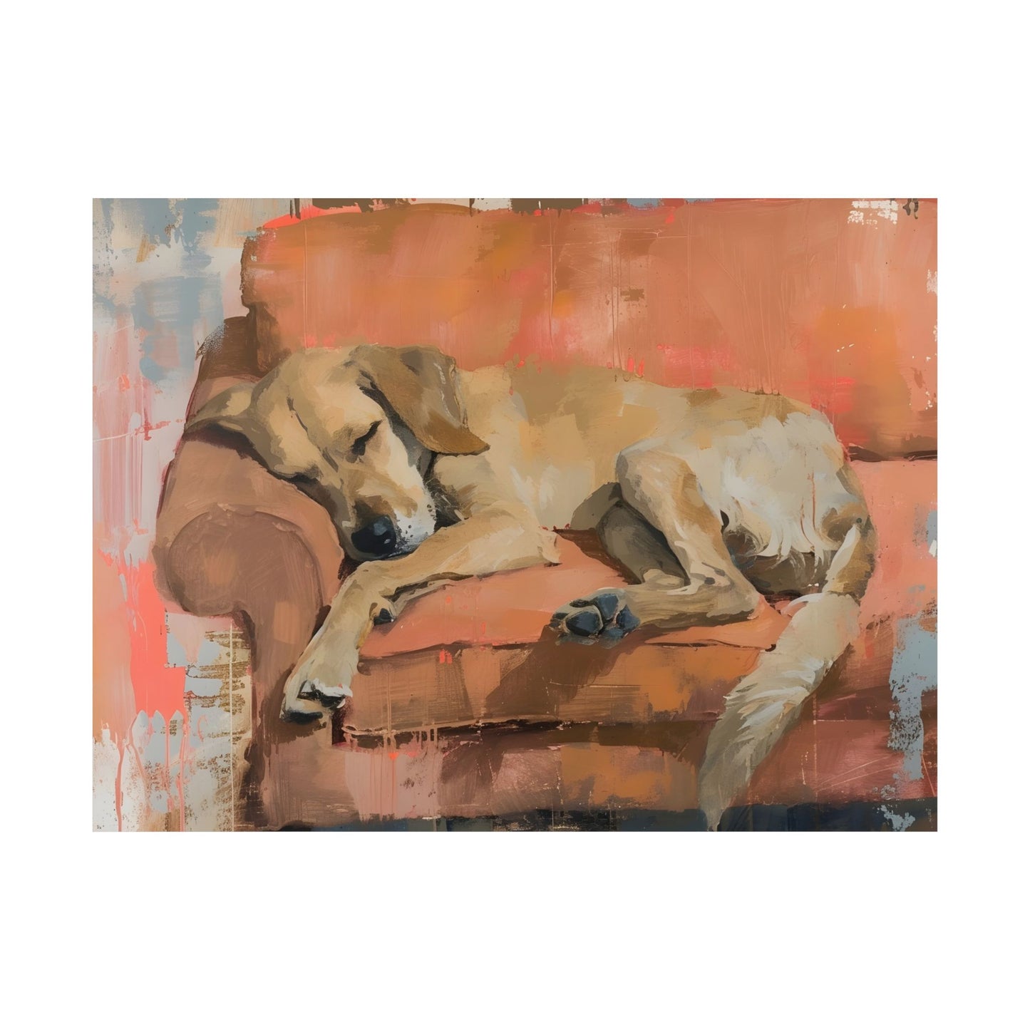Golden Retriever Taking a Nap on Sofa Matte Horizontal Poster Art Print