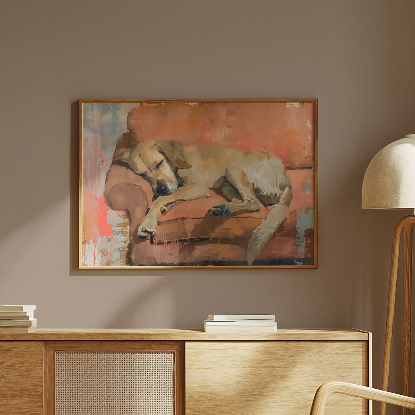 Golden Retriever Taking a Nap on Sofa Matte Horizontal Poster Art Print