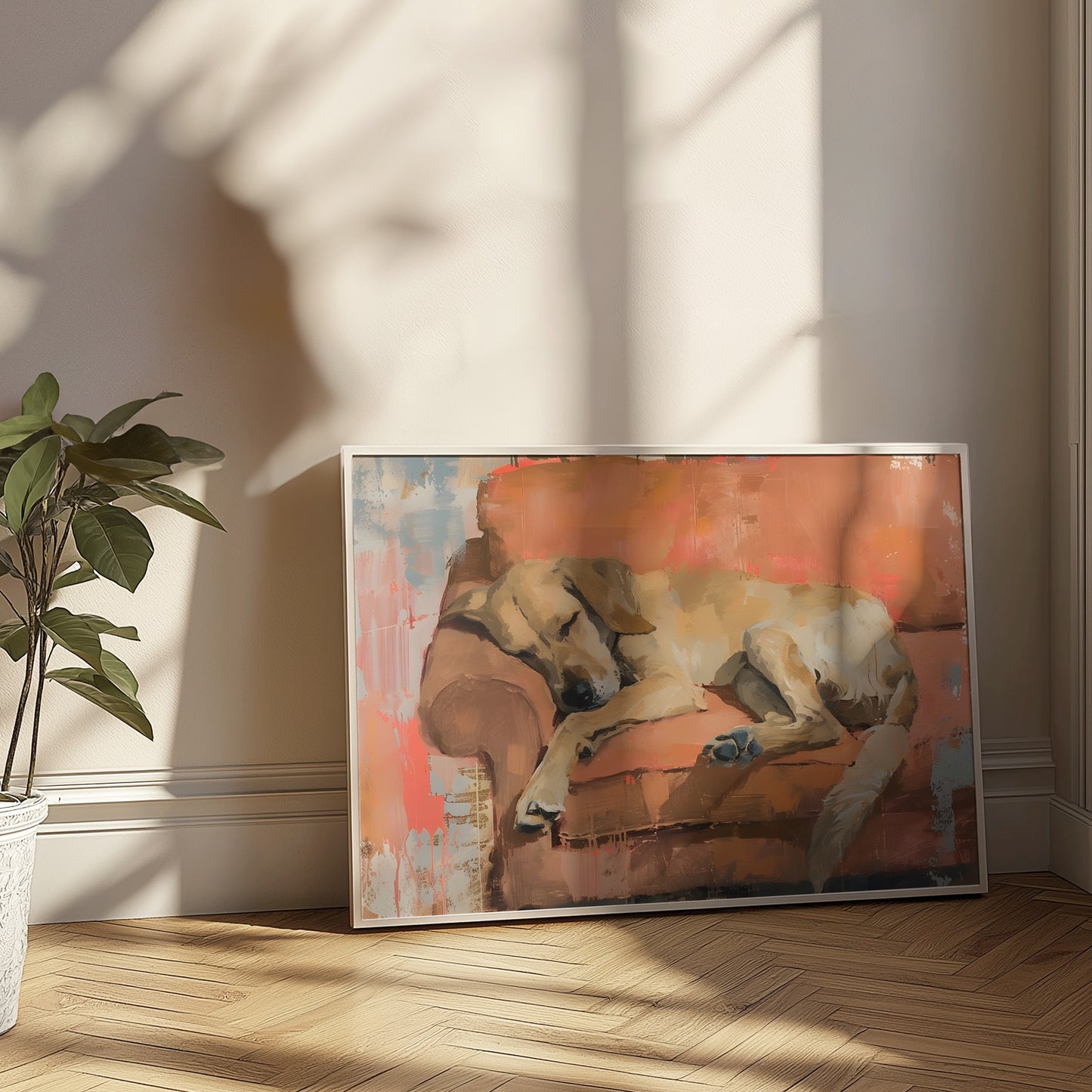 Golden Retriever Taking a Nap on Sofa Matte Horizontal Poster Art Print