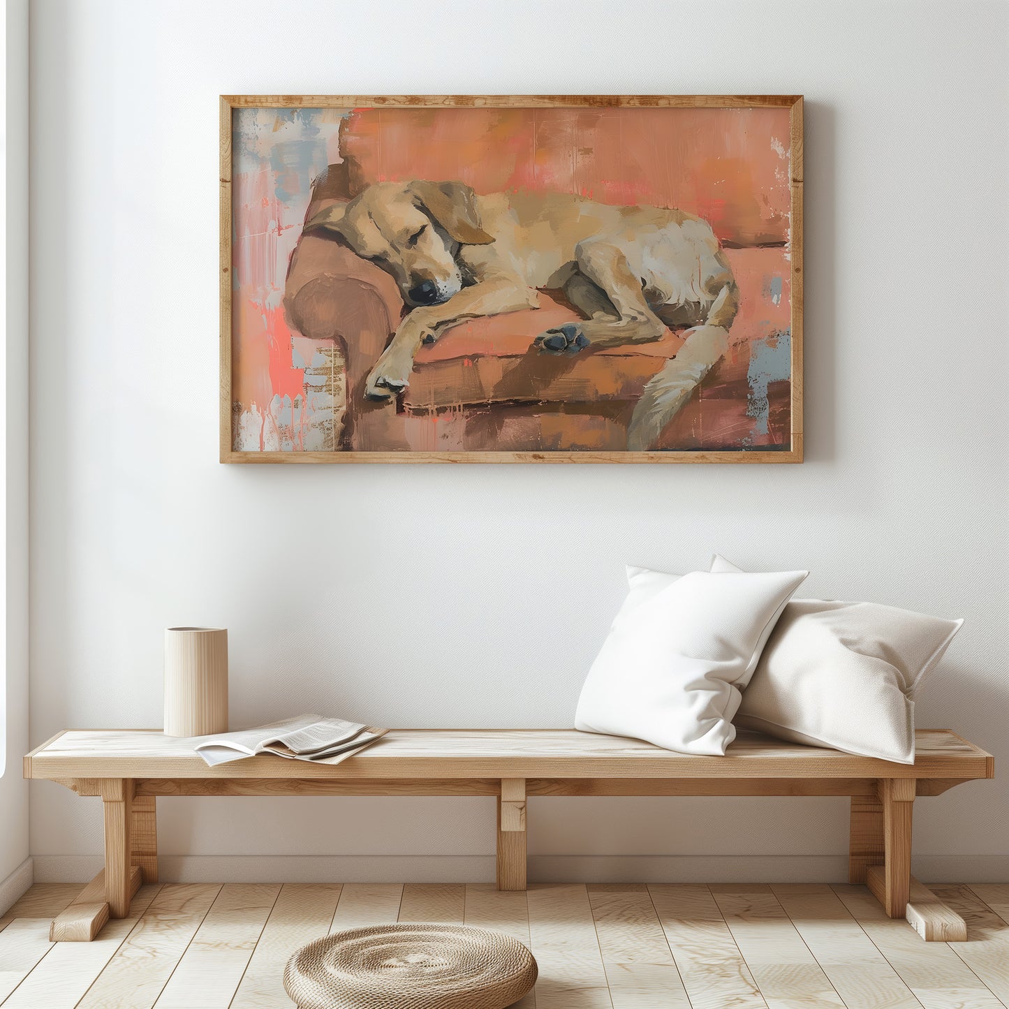 Golden Retriever Taking a Nap on Sofa Matte Horizontal Poster Art Print