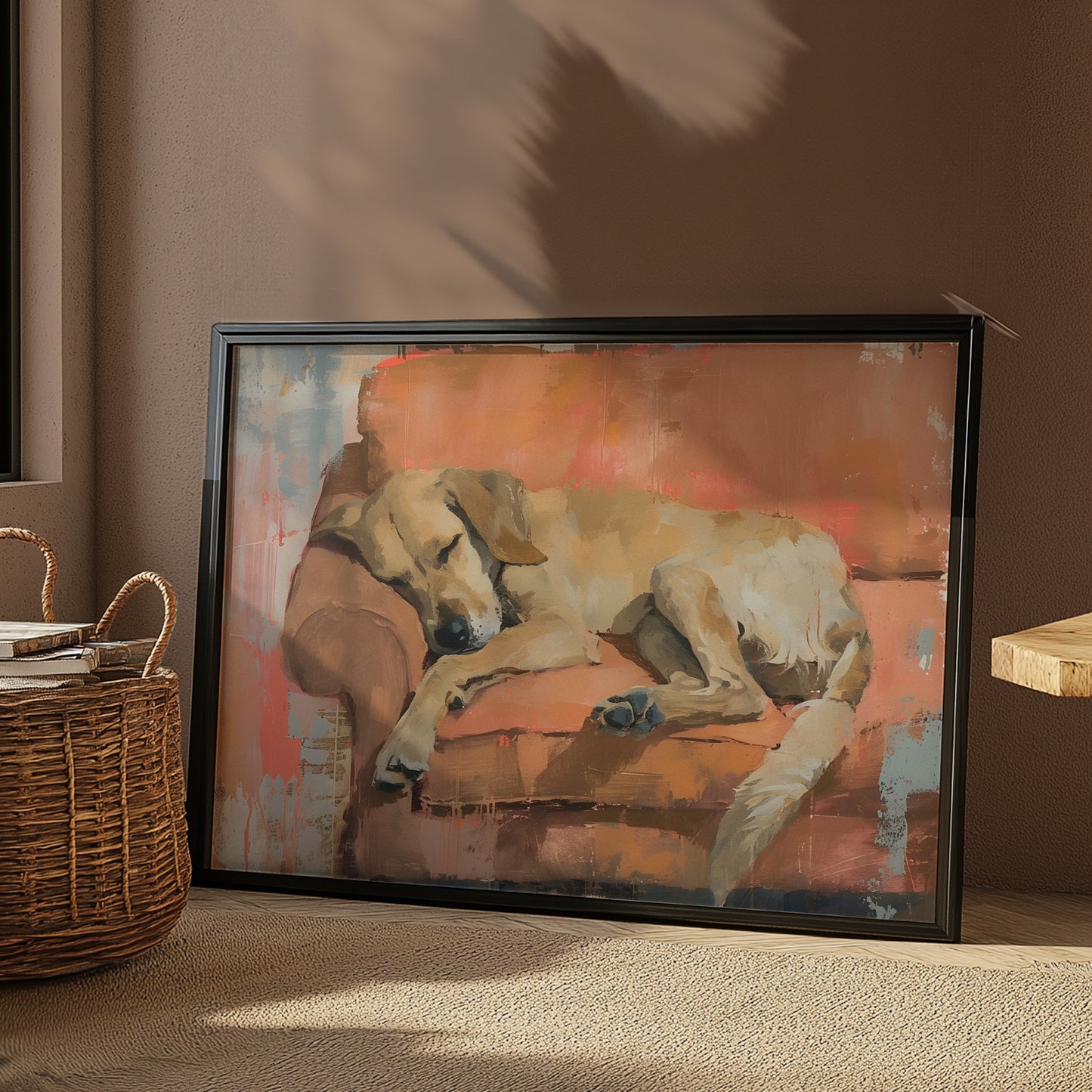 Golden Retriever Taking a Nap on Sofa Matte Horizontal Poster Art Print