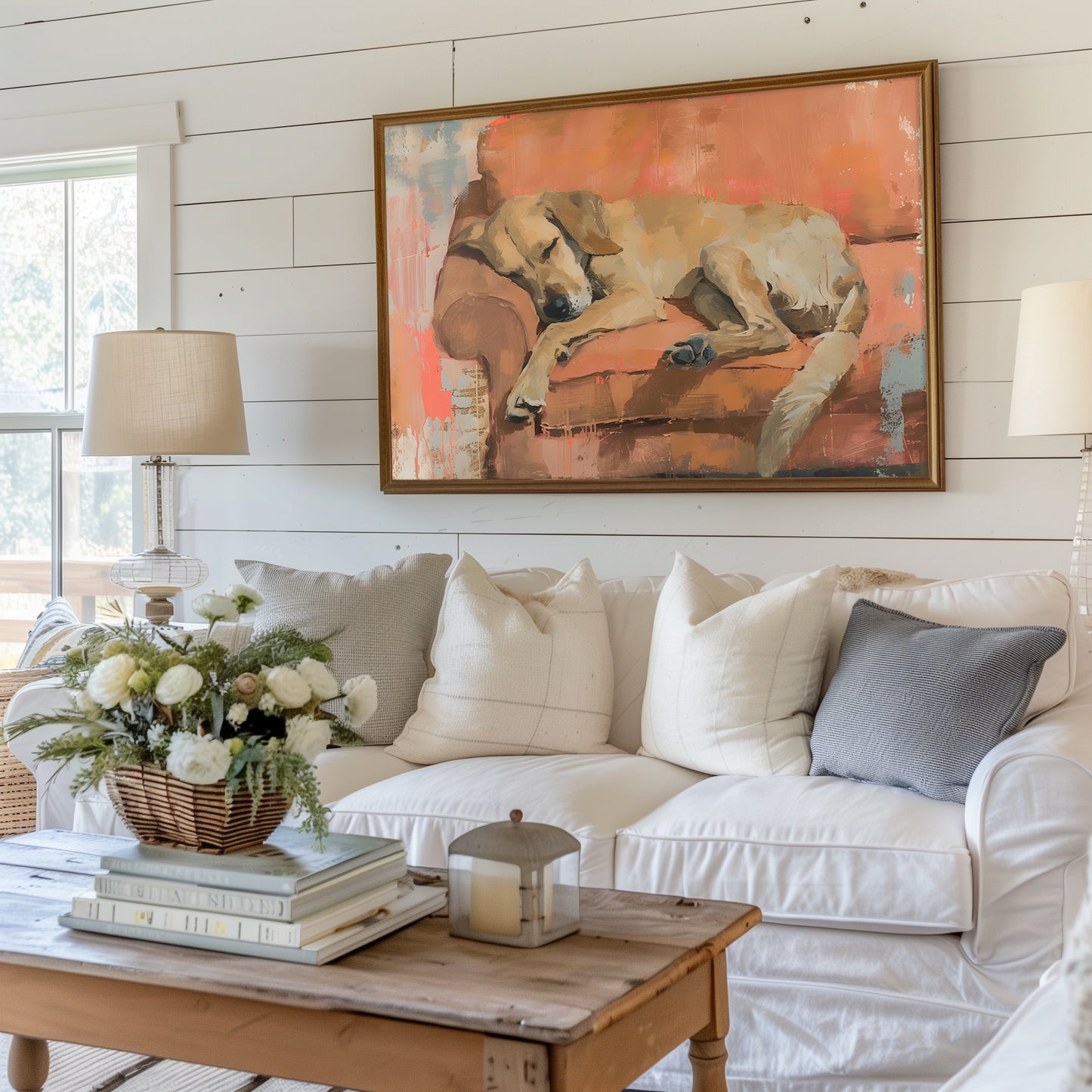 Golden Retriever Taking a Nap on Sofa Matte Horizontal Poster Art Print