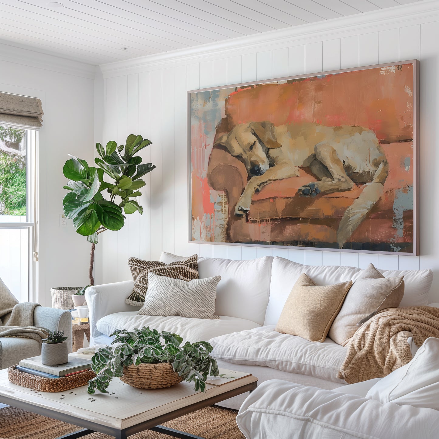Golden Retriever Taking a Nap on Sofa Matte Horizontal Poster Art Print