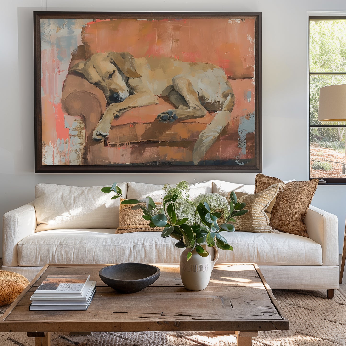 Golden Retriever Taking a Nap on Sofa Matte Horizontal Poster Art Print