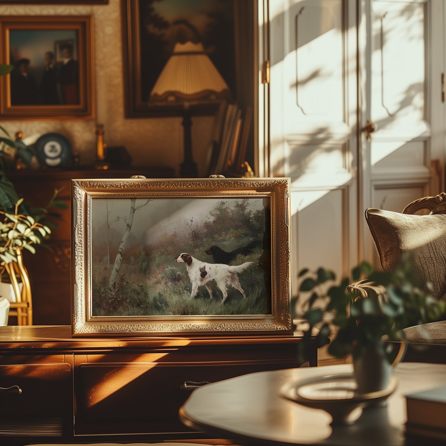 Dogs in the Woods Matte Horizontal Poster Art Print