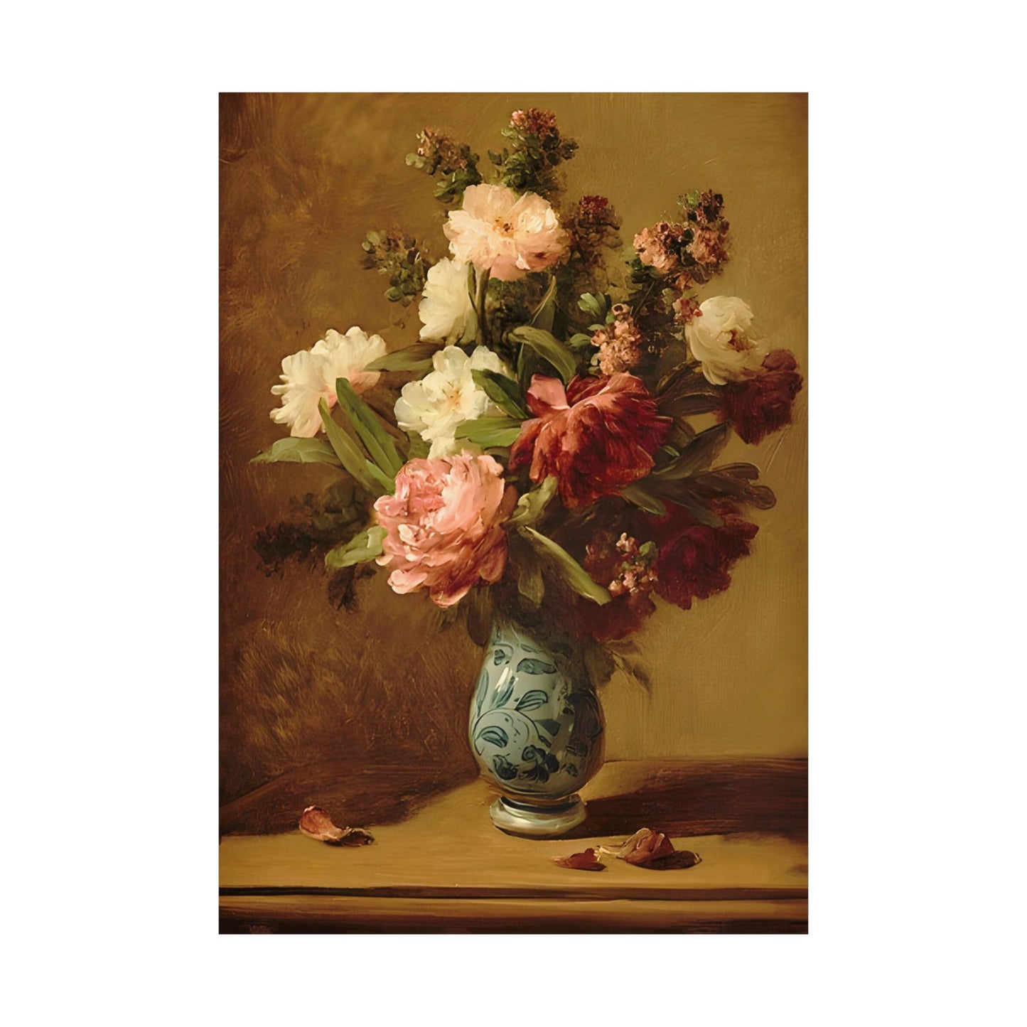 Vintage Flowers in Chinoserie Vase Matte Vertical Poster Art Print