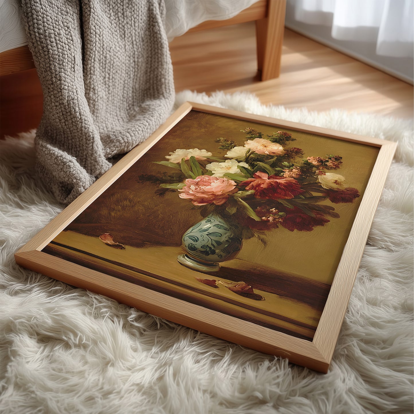 Vintage Flowers in Chinoserie Vase Matte Vertical Poster Art Print