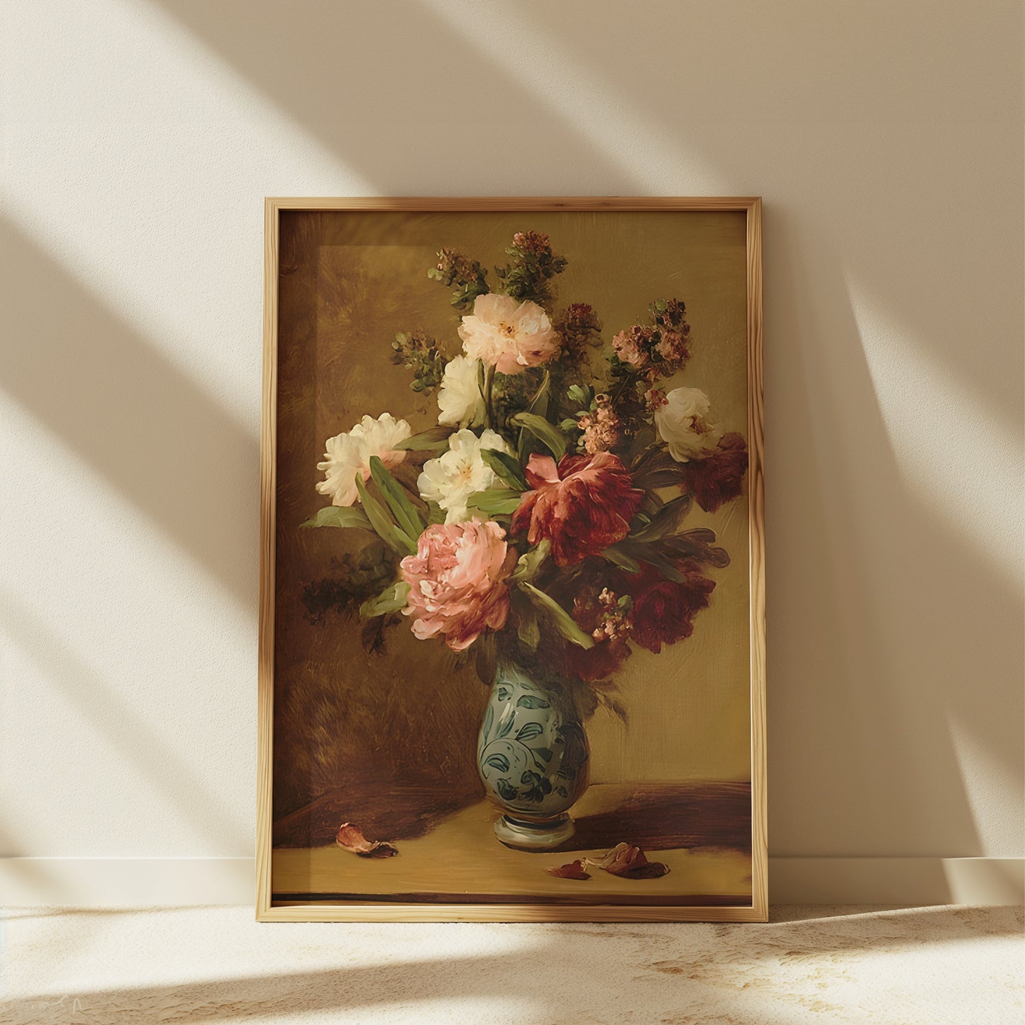 Vintage Flowers in Chinoserie Vase Matte Vertical Poster Art Print