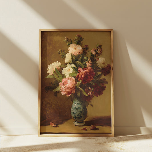 Vintage Flowers in Chinoserie Vase Matte Vertical Poster Art Print