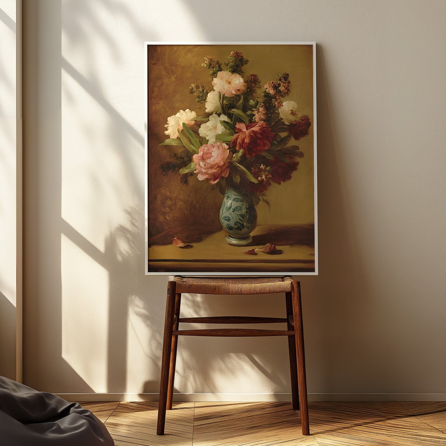 Vintage Flowers in Chinoserie Vase Matte Vertical Poster Art Print