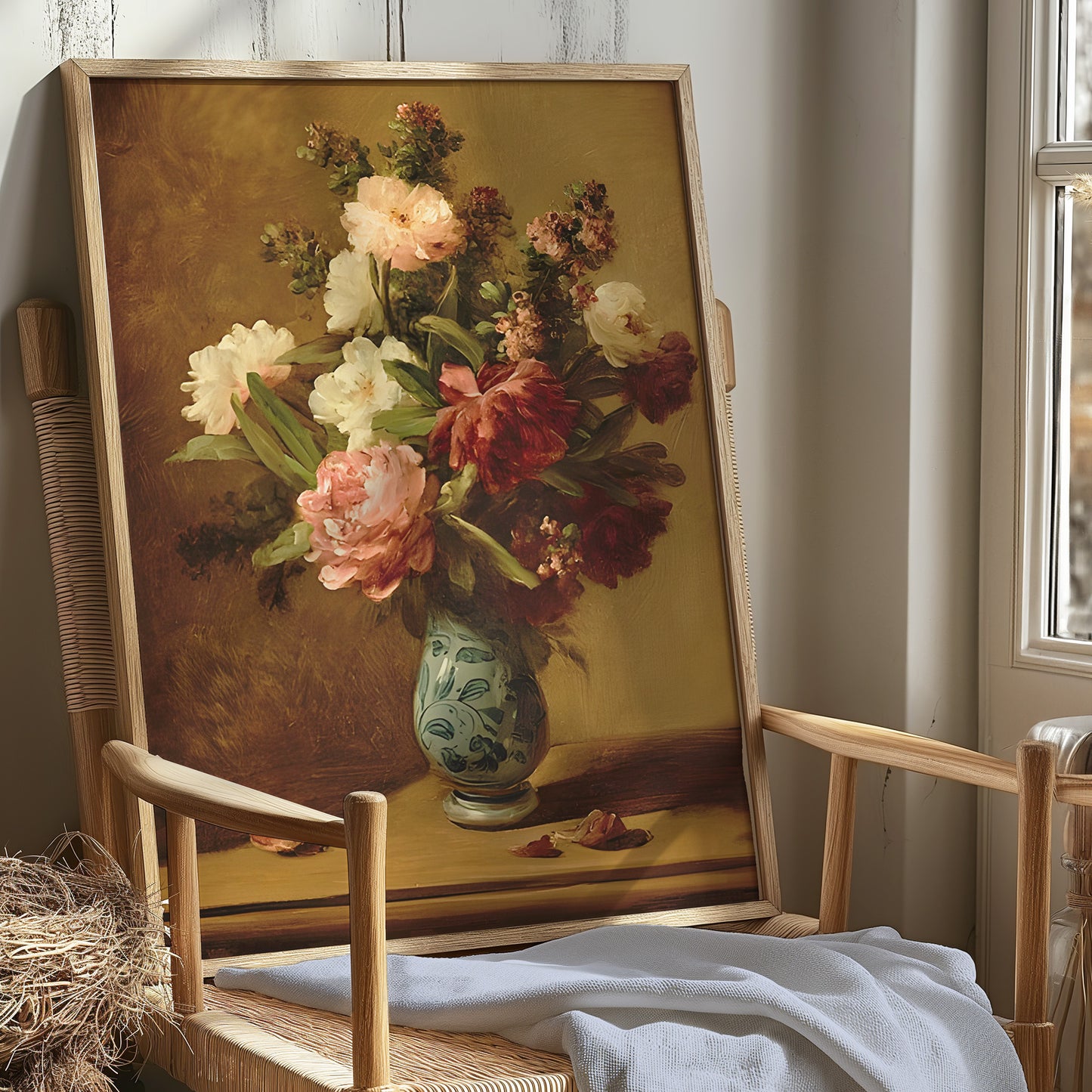 Vintage Flowers in Chinoserie Vase Matte Vertical Poster Art Print