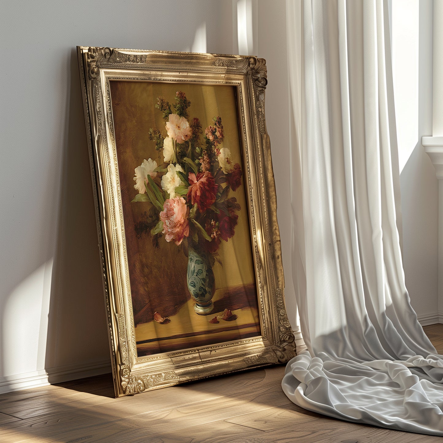 Vintage Flowers in Chinoserie Vase Matte Vertical Poster Art Print