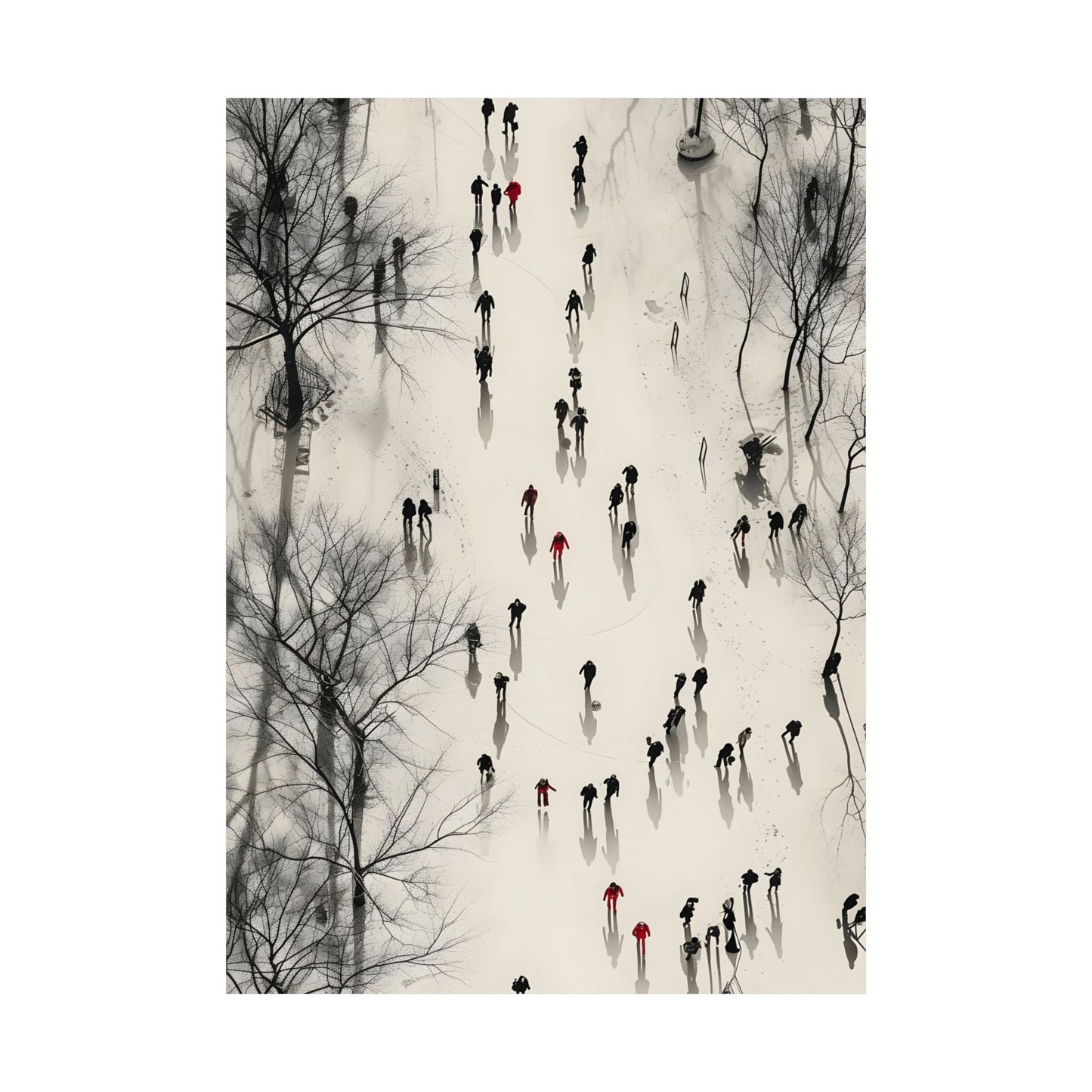 Figures Walking in the Snow and Trees Minimalist Matte Vertical Poster Art Print