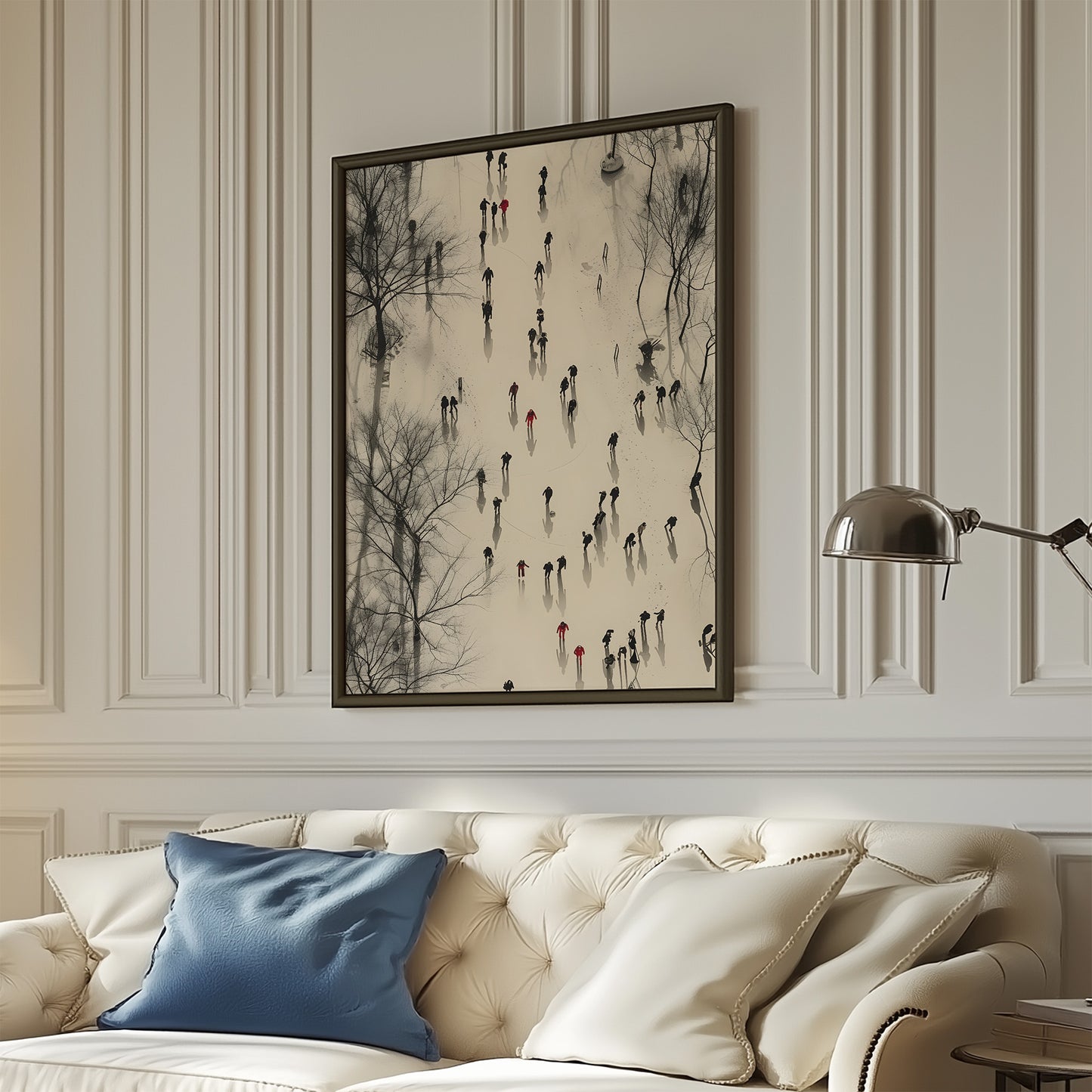 Figures Walking in the Snow and Trees Minimalist Matte Vertical Poster Art Print