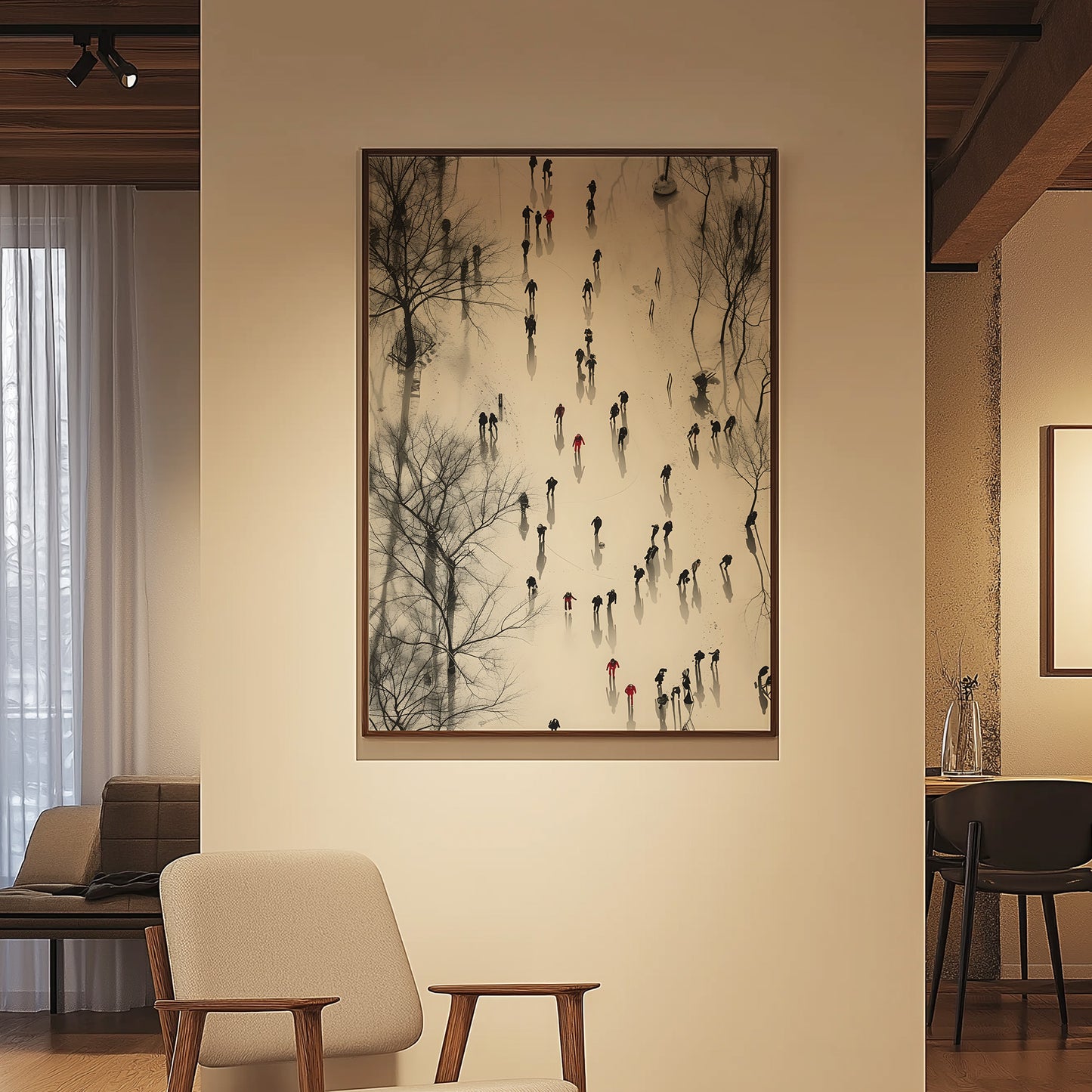 Figures Walking in the Snow and Trees Minimalist Matte Vertical Poster Art Print