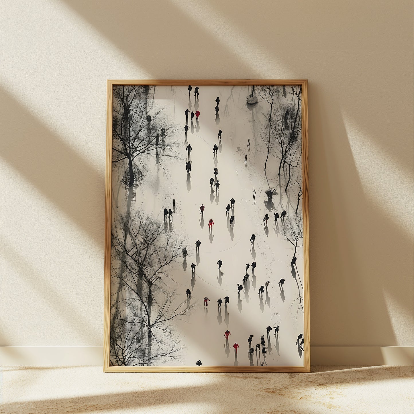 Figures Walking in the Snow and Trees Minimalist Matte Vertical Poster Art Print