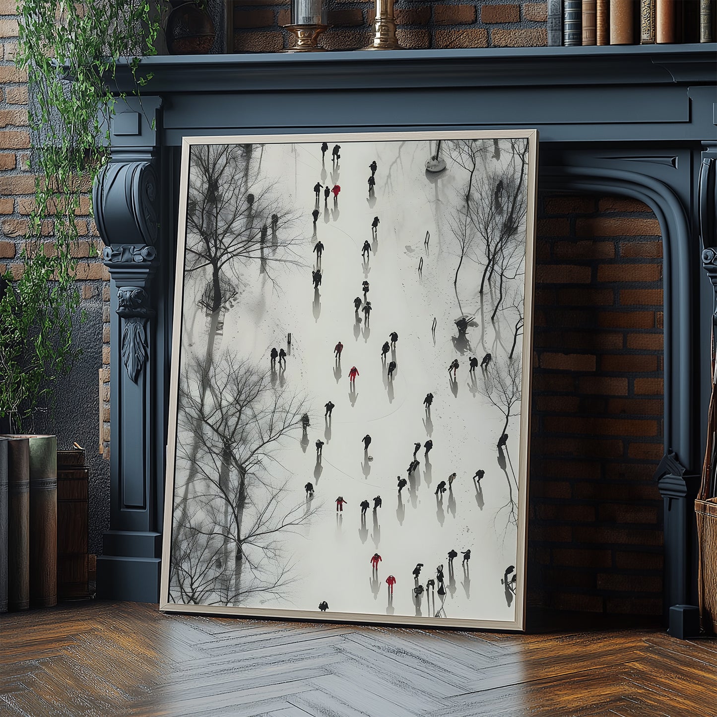 Figures Walking in the Snow and Trees Minimalist Matte Vertical Poster Art Print