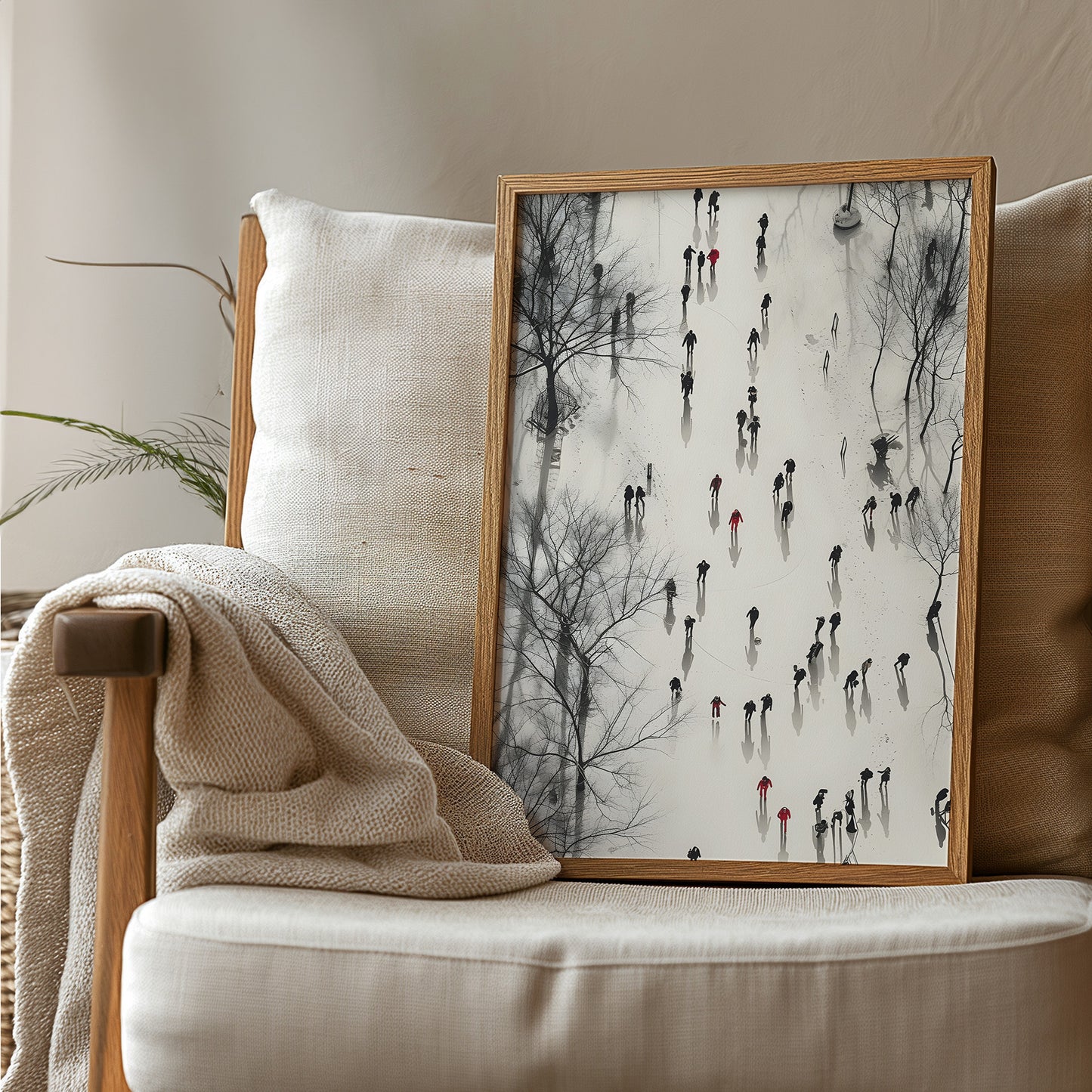Figures Walking in the Snow and Trees Minimalist Matte Vertical Poster Art Print