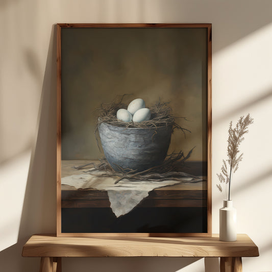 Nest of Eggs in a Bowl Matte Vertical Poster Art Print
