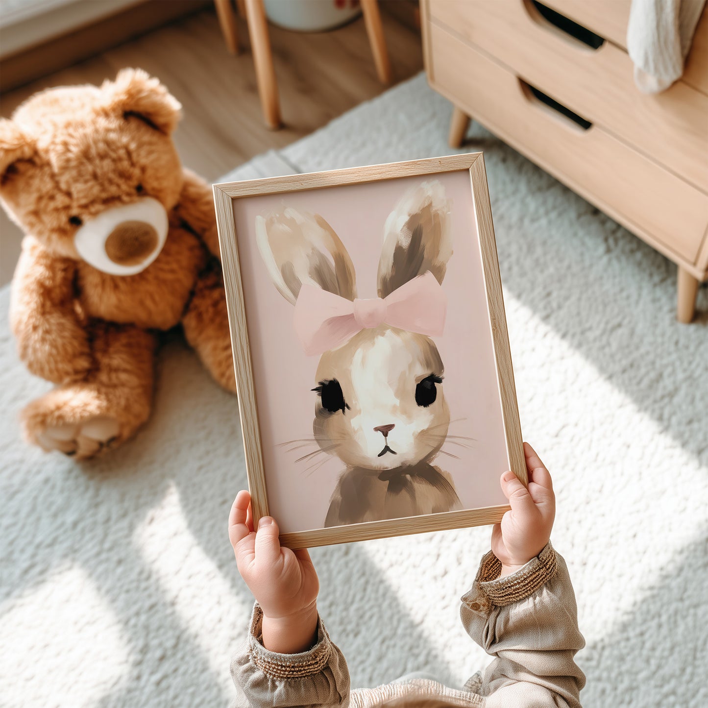Bunny with Pink Bow Portrait Matte Vertical Poster Art Print