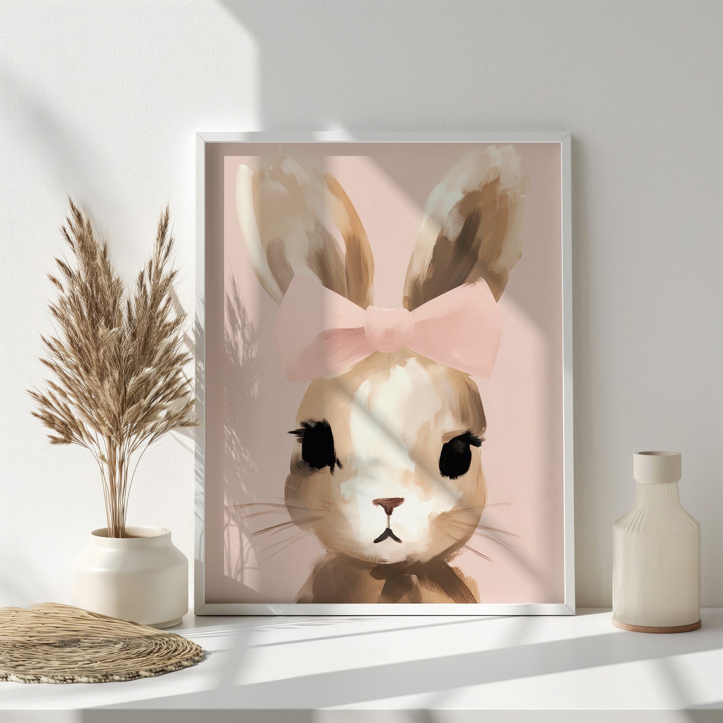 Bunny with Pink Bow Portrait Matte Vertical Poster Art Print