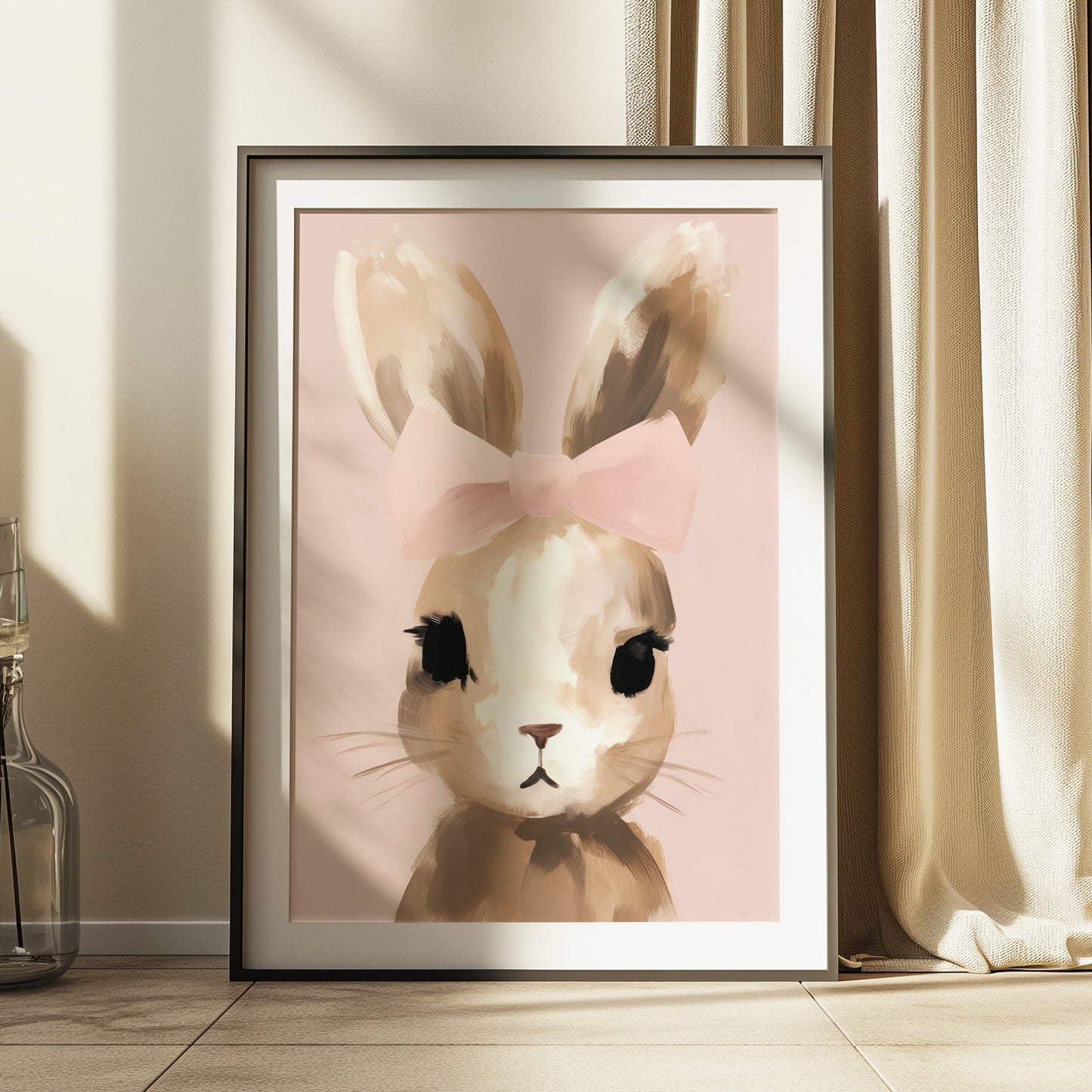 Bunny with Pink Bow Portrait Matte Vertical Poster Art Print