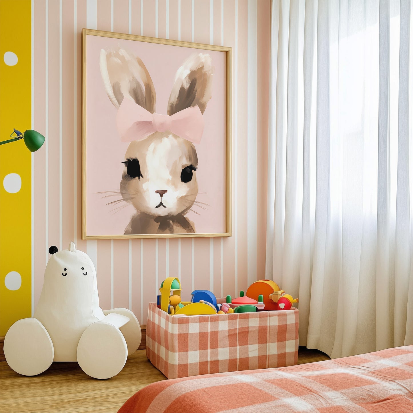 Bunny with Pink Bow Portrait Matte Vertical Poster Art Print