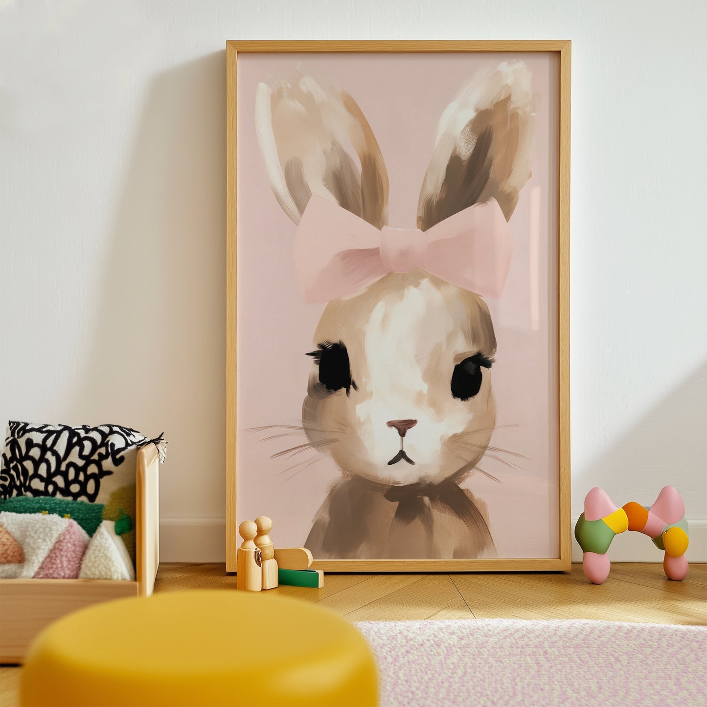 Bunny with Pink Bow Portrait Matte Vertical Poster Art Print