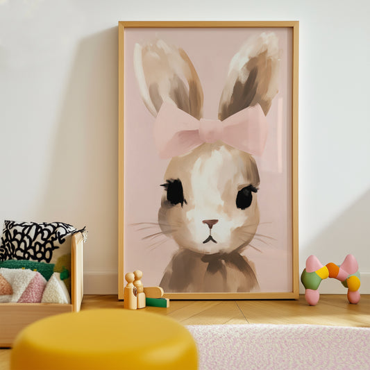 Bunny with Pink Bow Portrait Matte Vertical Poster Art Print