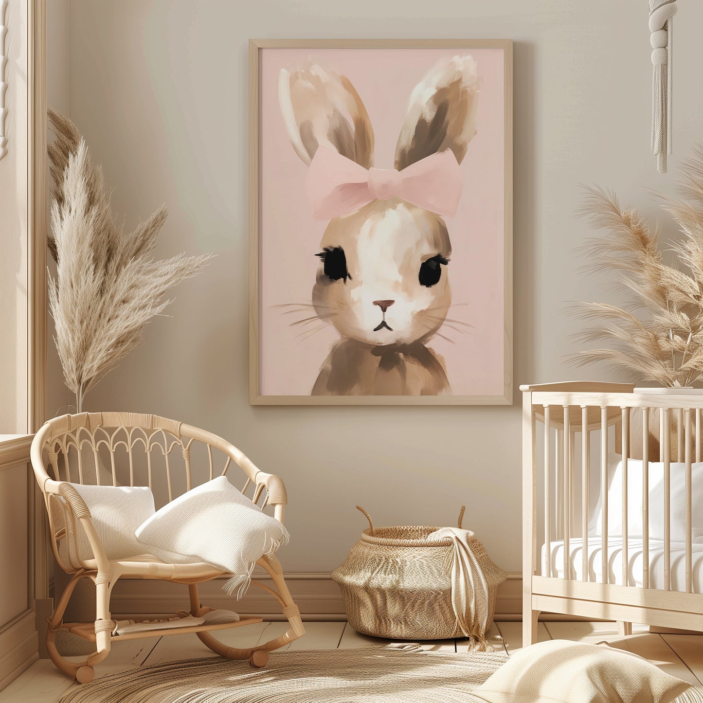 Bunny with Pink Bow Portrait Matte Vertical Poster Art Print