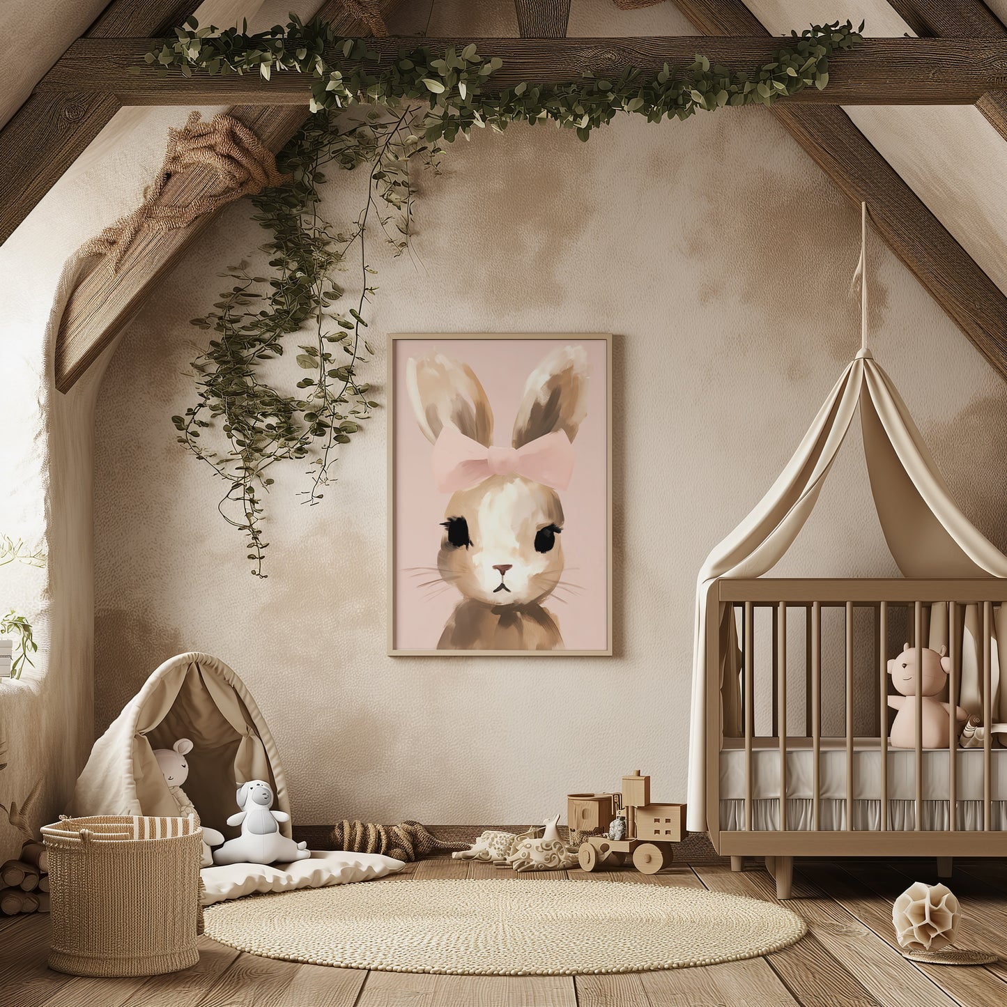 Bunny with Pink Bow Portrait Matte Vertical Poster Art Print