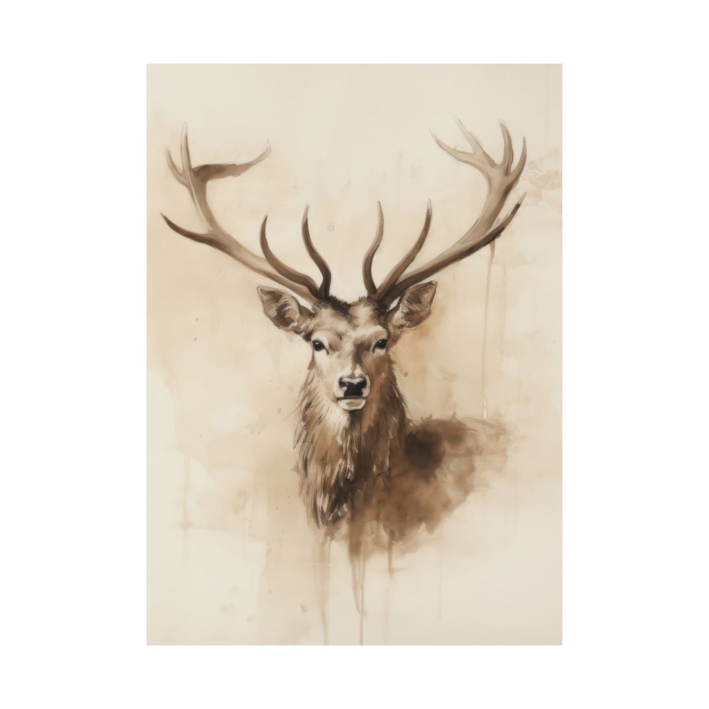 Deer Bust Watercolor Style Portrait Matte Vertical Poster Art Print