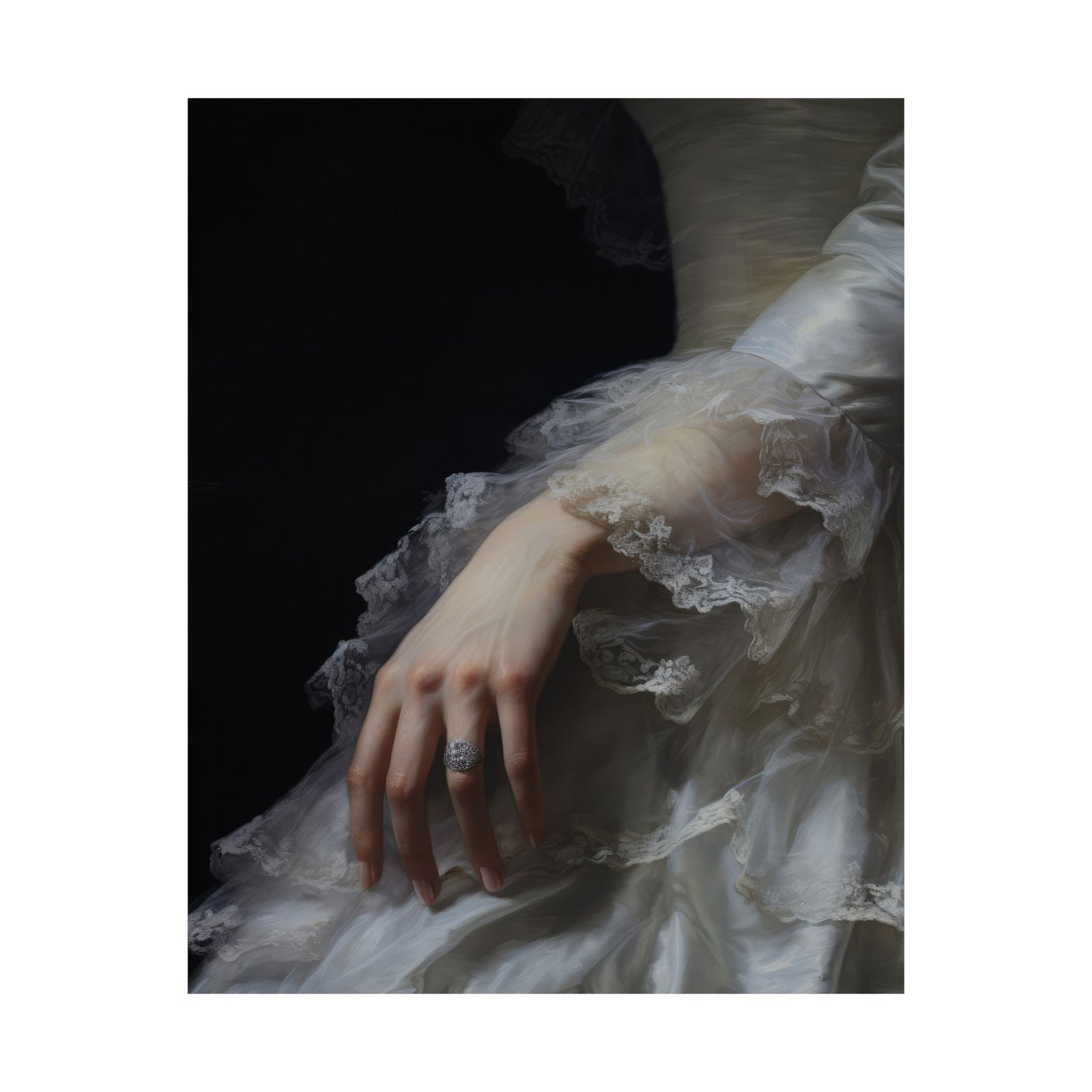 Victorian Hand in White Lace Vintage Matte Vertical Poster Art Print
