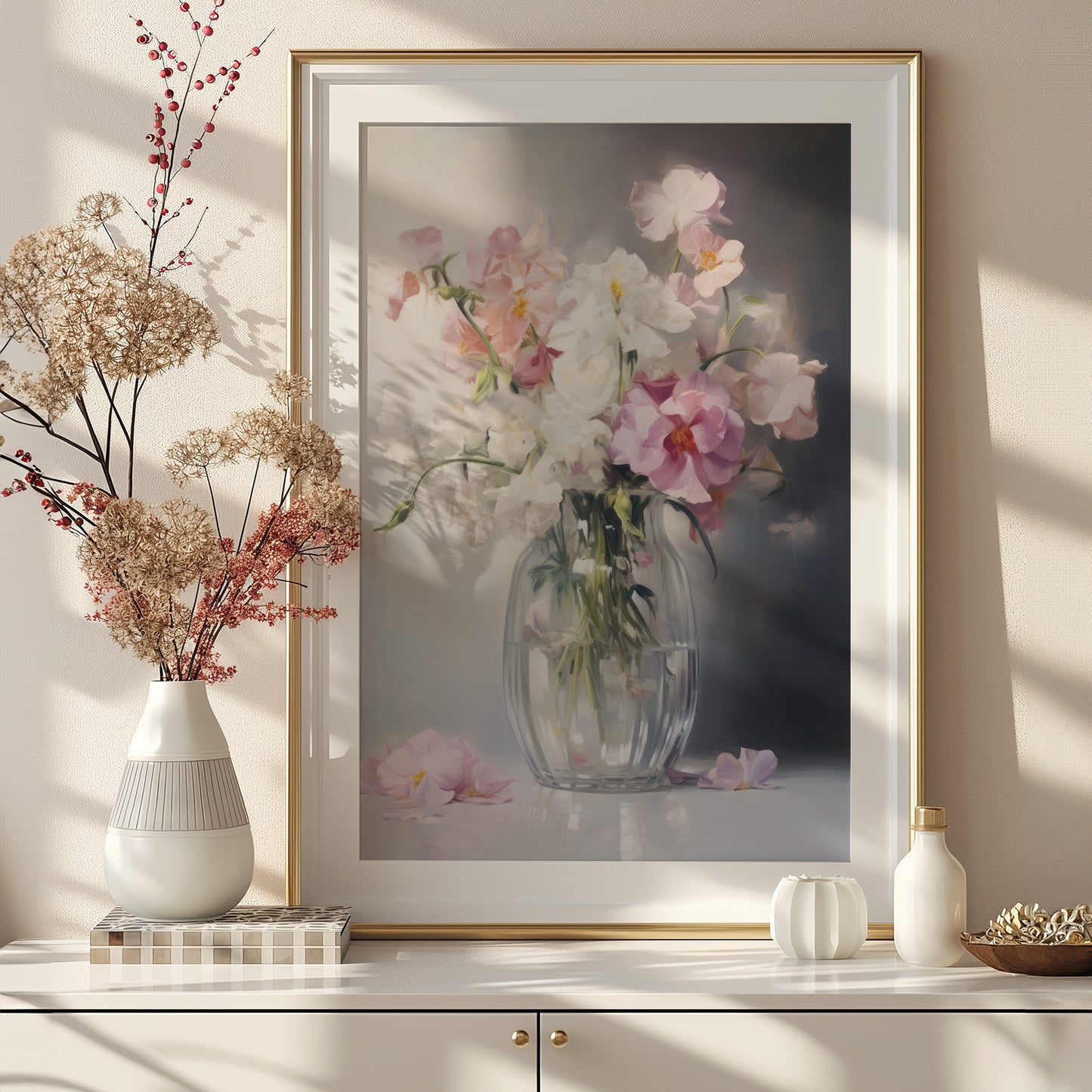 Spring Florals in a Vase Painting Style Matte Vertical Poster Art Print