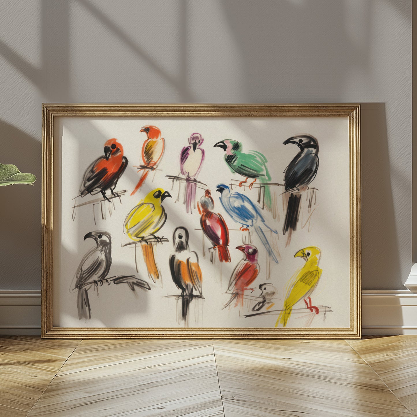 Colorful Bird Sketch Matte Horizontal Poster Art Print