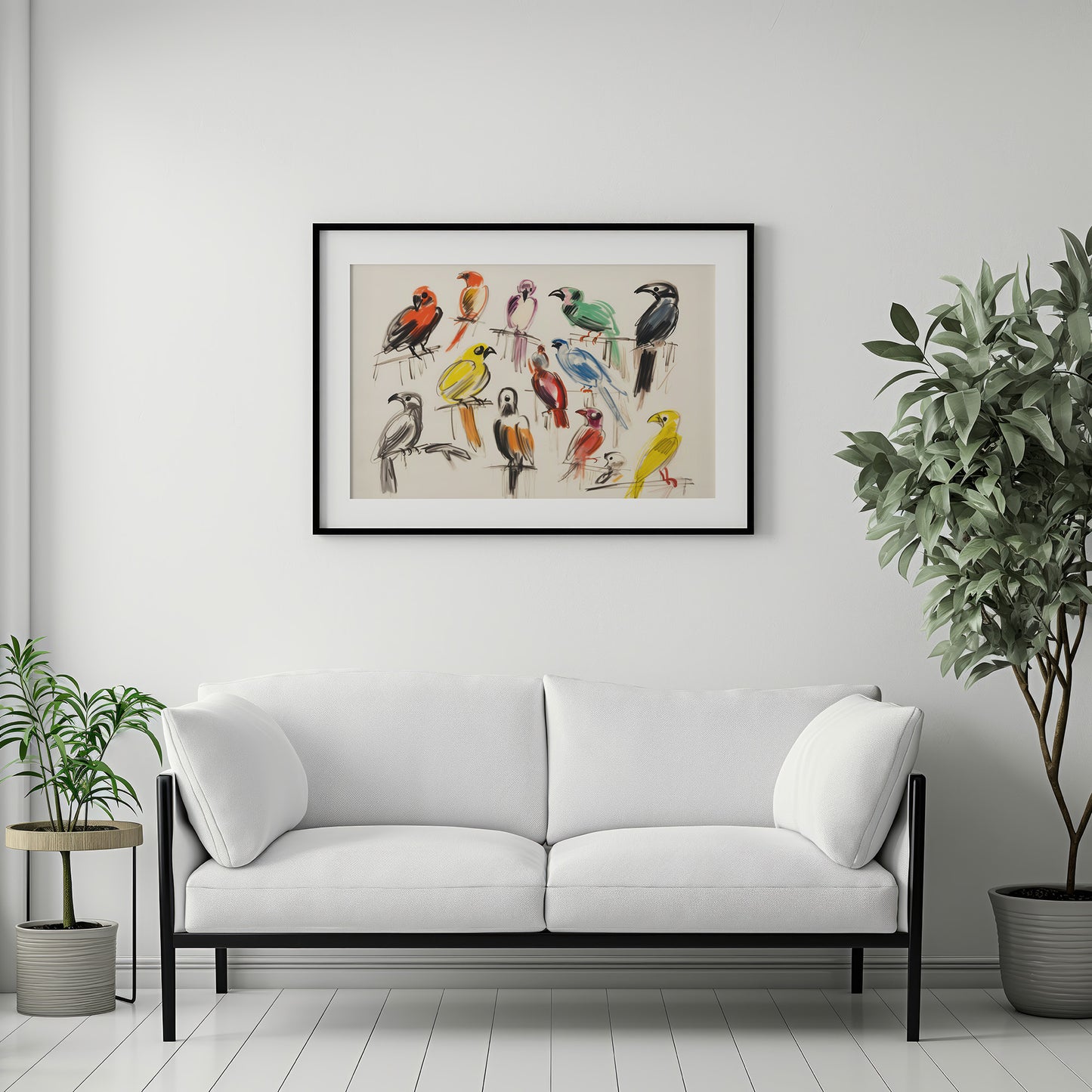 Colorful Bird Sketch Matte Horizontal Poster Art Print