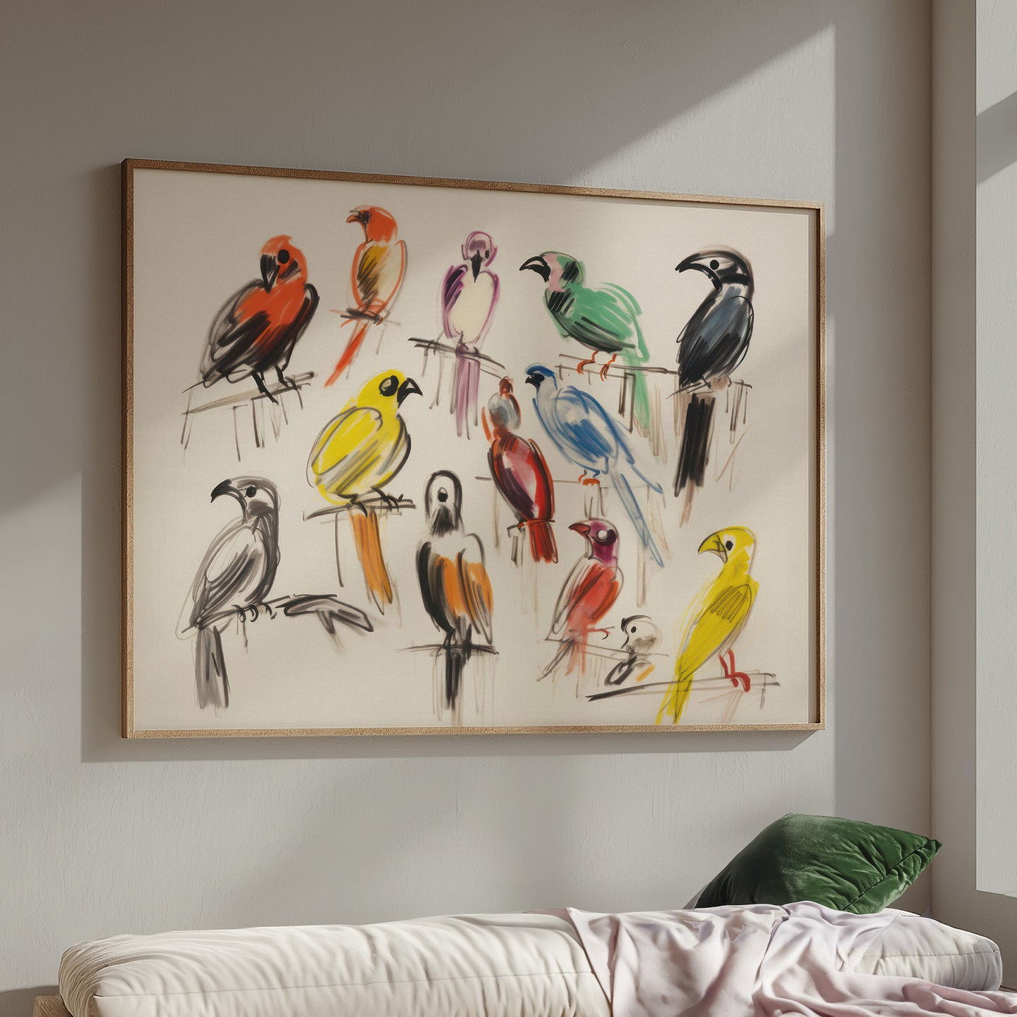 Colorful Bird Sketch Matte Horizontal Poster Art Print