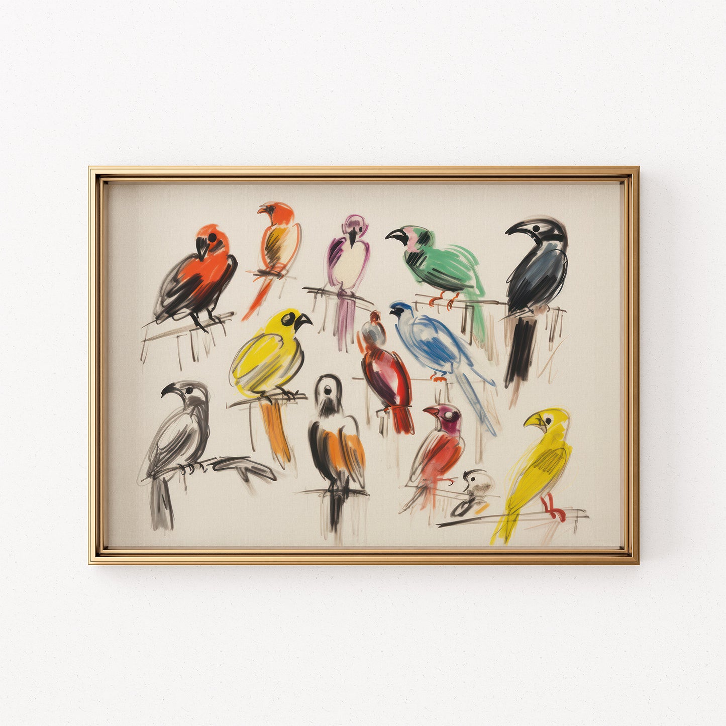 Colorful Bird Sketch Matte Horizontal Poster Art Print