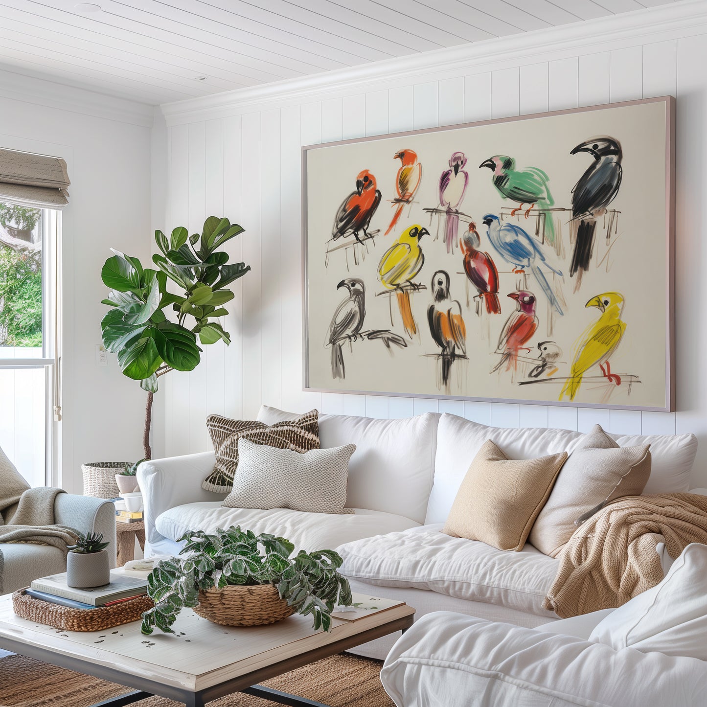 Colorful Bird Sketch Matte Horizontal Poster Art Print