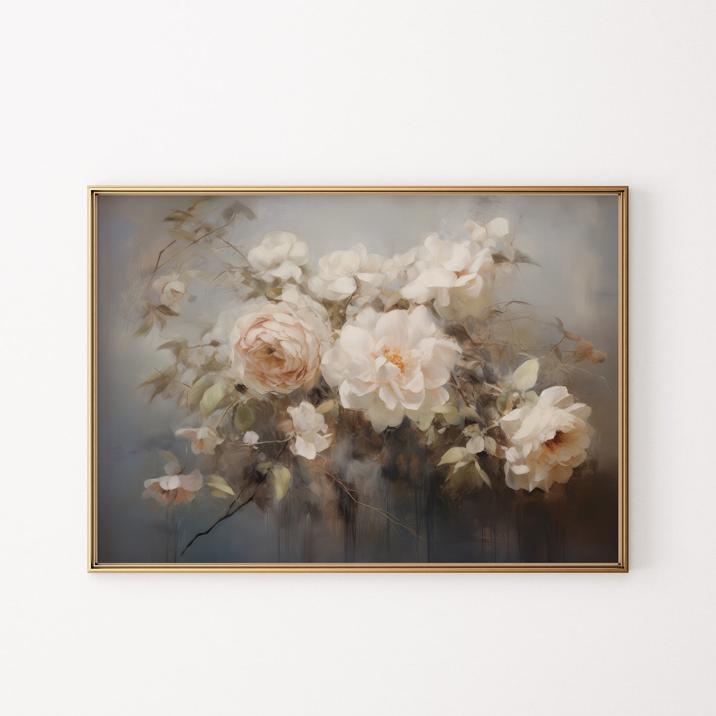 Swath of Cream and Blush English Garden Roses Matte Horizontal Poster Art Print